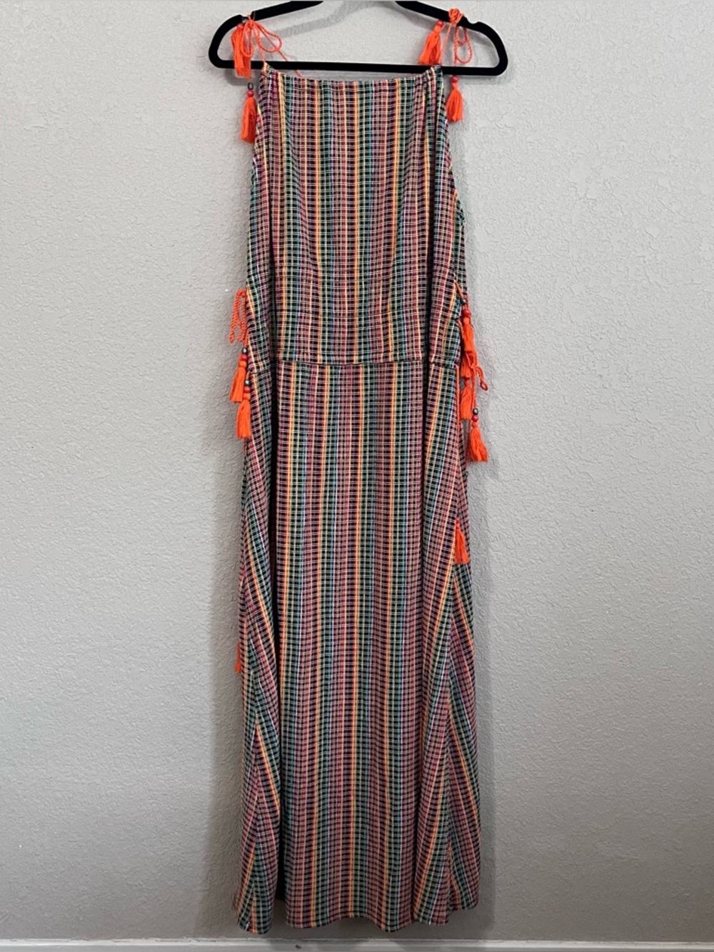 Zara Multicolored Plaid Tassel Maxi Dress Size Small - Picture 14 of 14